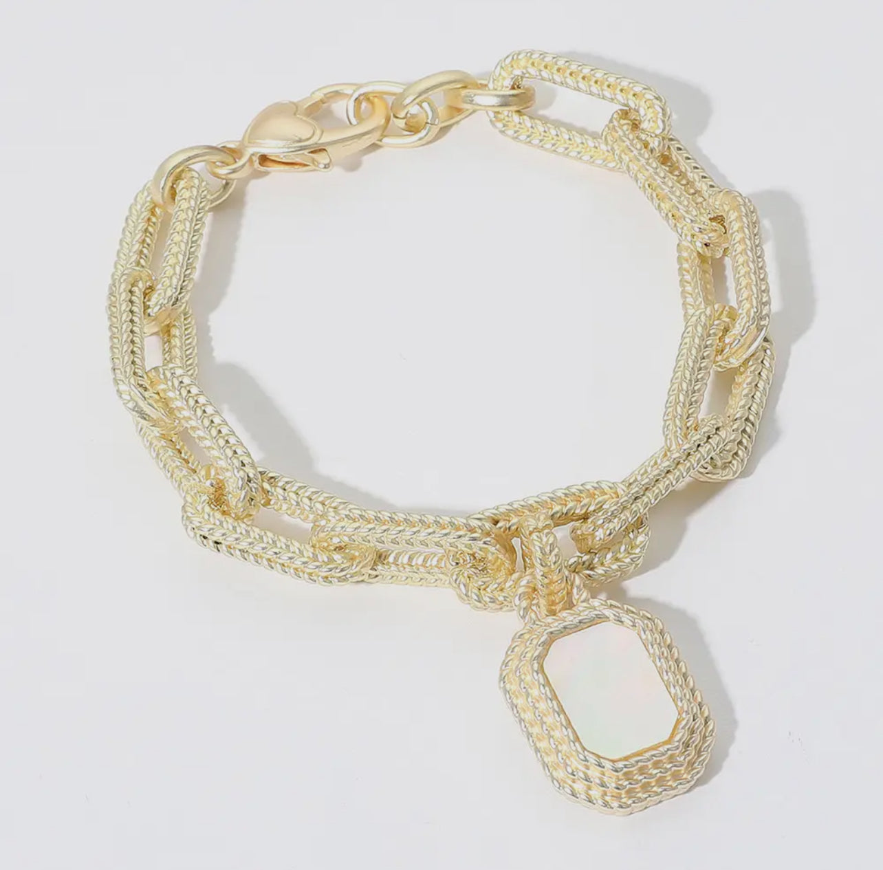 GOLD PLATED MOTHER OF PEARL OCTAGON BRACELET