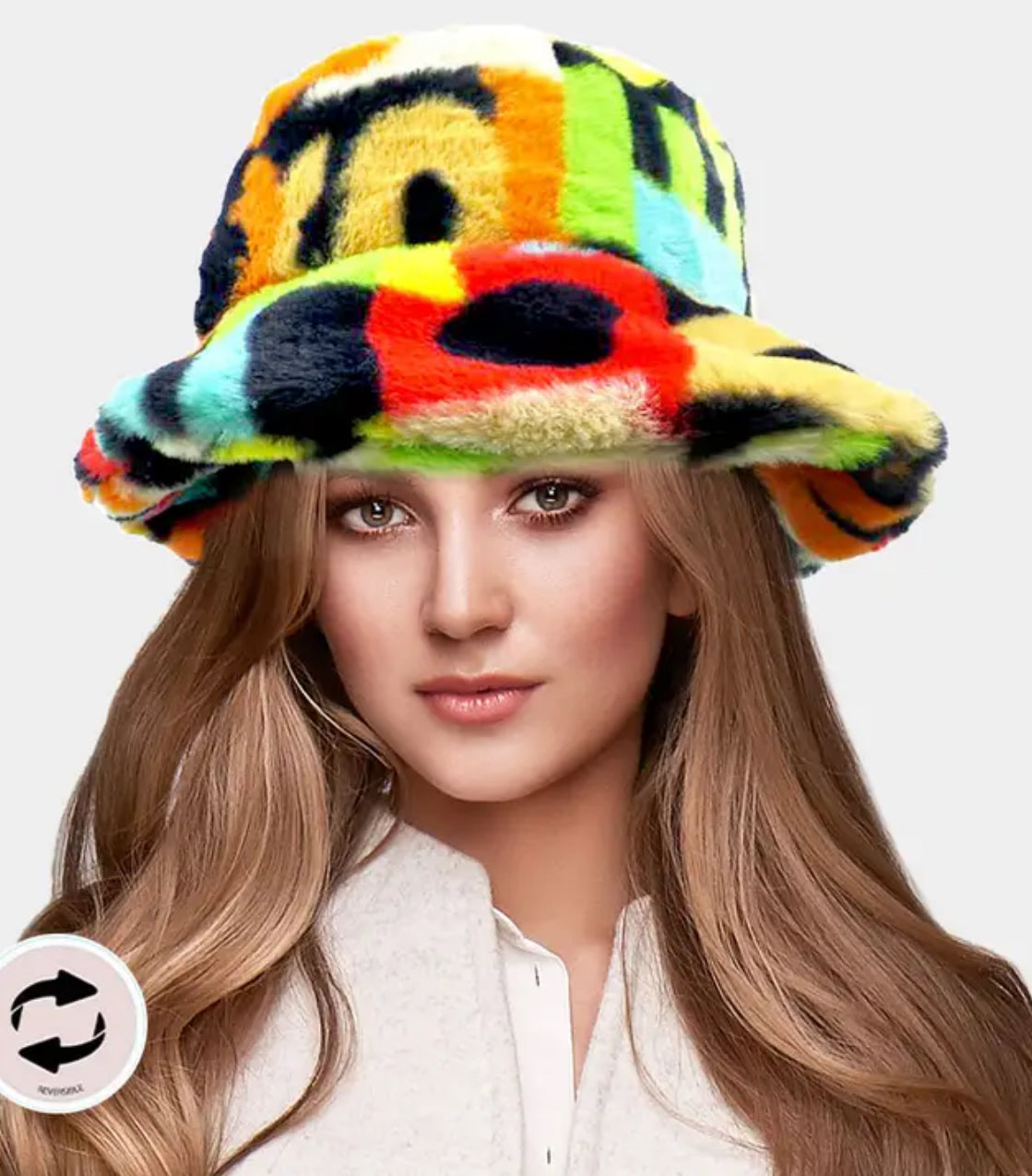 Winter Faux Fur Fuzzy Bucket Hat Fluffy Warm Hat Numbers &Letters Multicolor