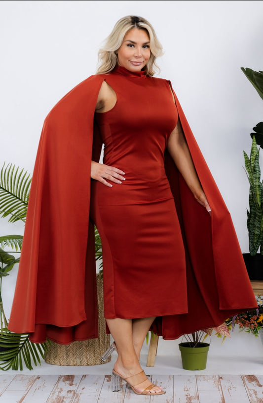 Indulge Cape BodyCon Dress_Burnt Orange