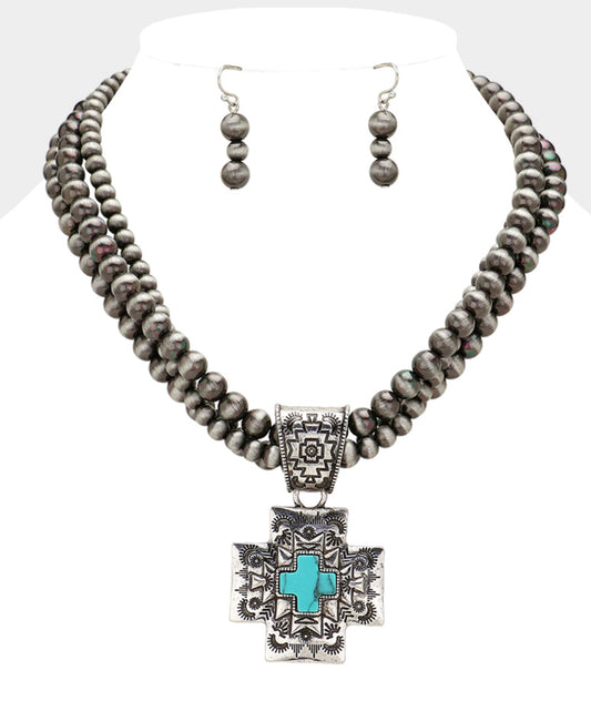 Western Turquiose Pendant Pointed Multi Layered Necklace