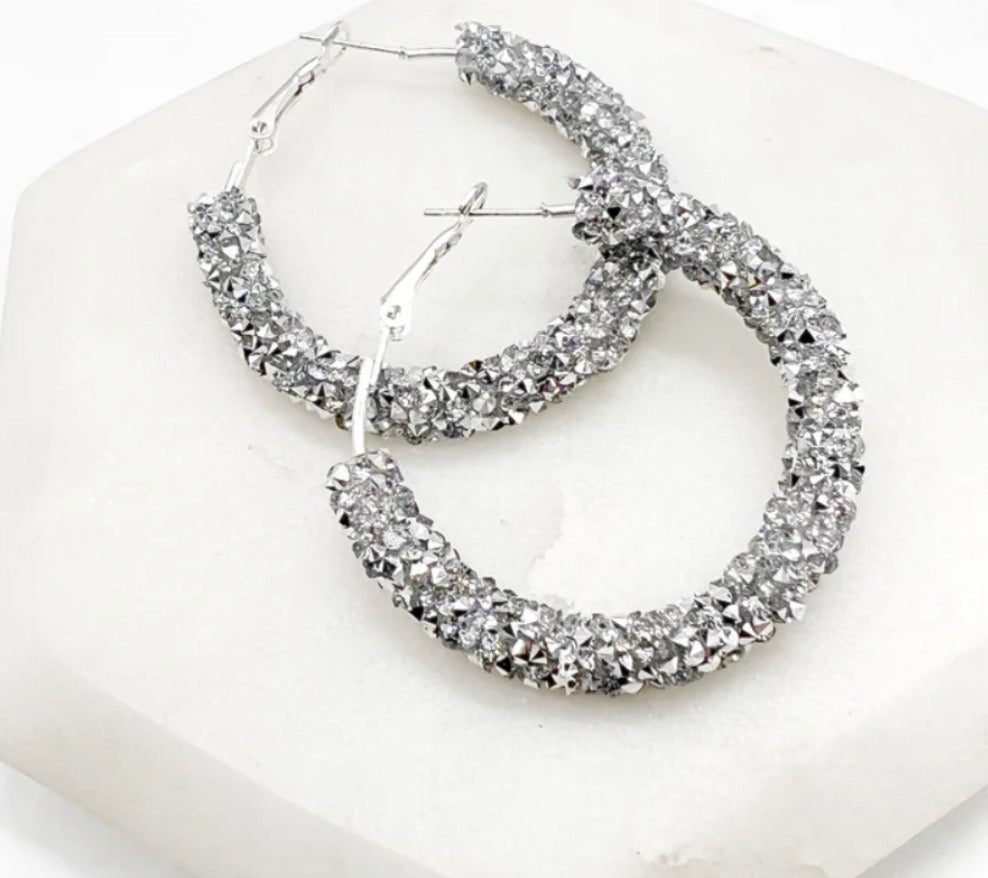 Silver Sparkling Hoop Earrings
