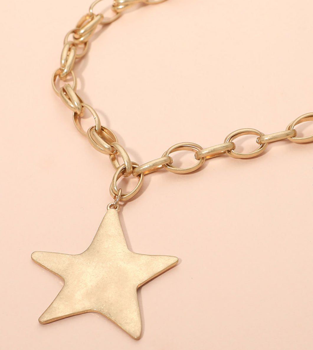 Brushed Metal Star Pendant Necklace