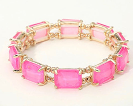 Cushion Square Stone Stretch  Bracelet