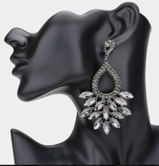 Marquise Crystal Cluster Rhinestone Dangle Earrings_Black Diamond