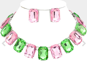 Emerald Cut Stone Link  Necklace Set