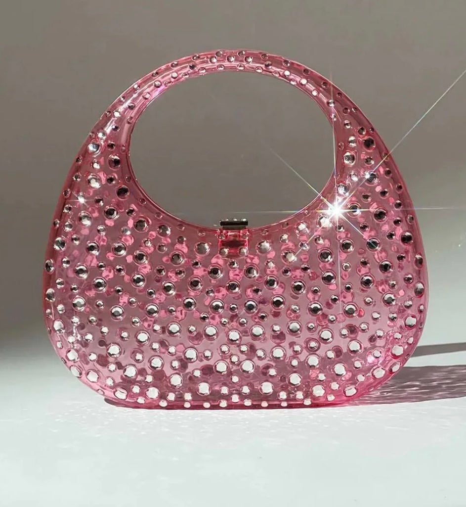 Adorned Lucite Crystal Bag_Pink