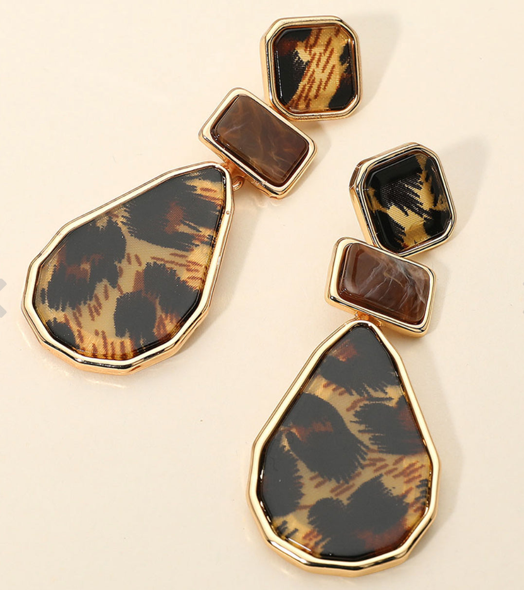 Geometric Link Drop Earrings_ Leopard