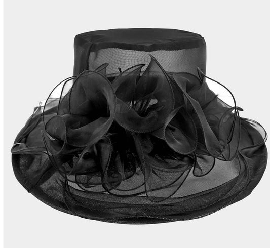 Black Flower Accented Dressy Hat Style No