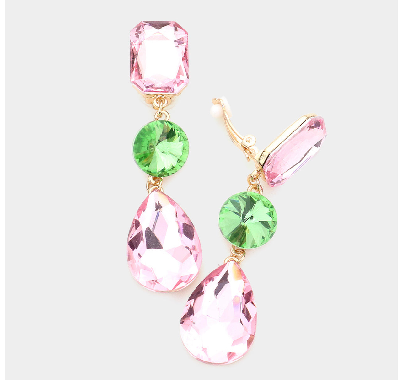 Triple Glass Crystal Drop Clip On Earrings