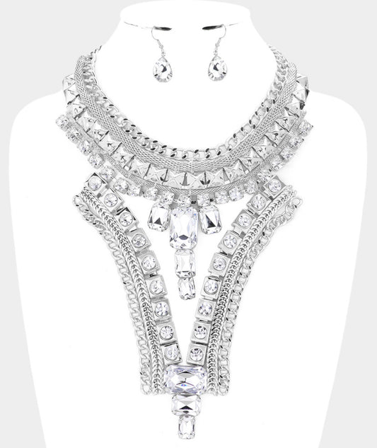 Rectangle Stone Accented Statement Necklace Set