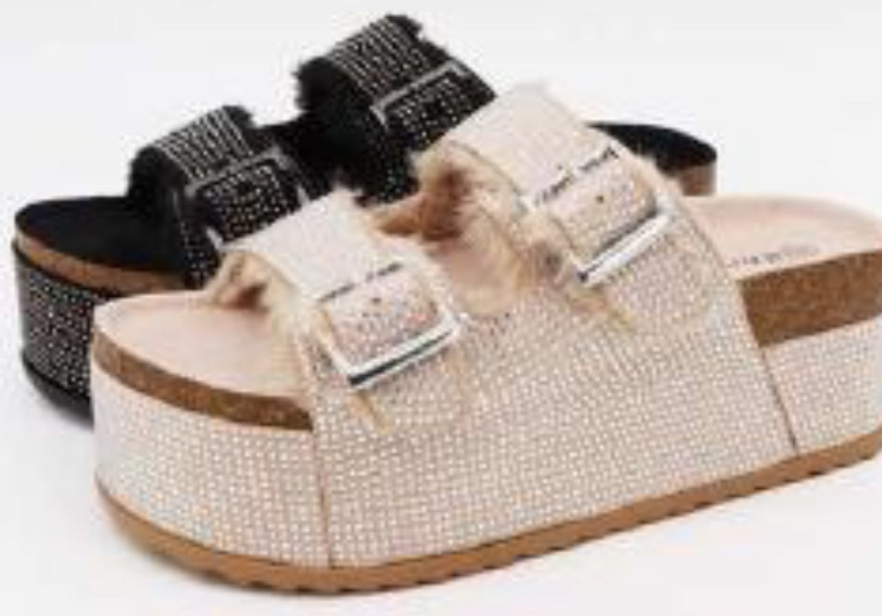 THE BIRK PLATFORM SLIDE IN BLACK CRYSTAL