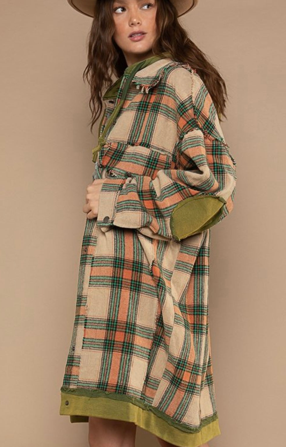 Tucker Olive Green Plaid Oversized Jacket