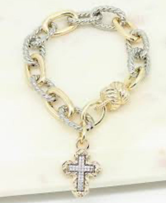 14K Gold Plated Cross Charm  Magnetic Bracelet