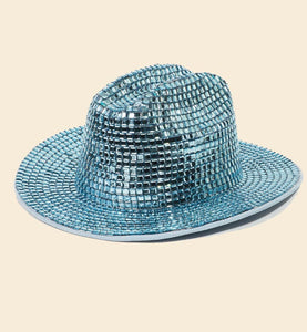Blue Rhinestone Bead Studded Fedora Hat