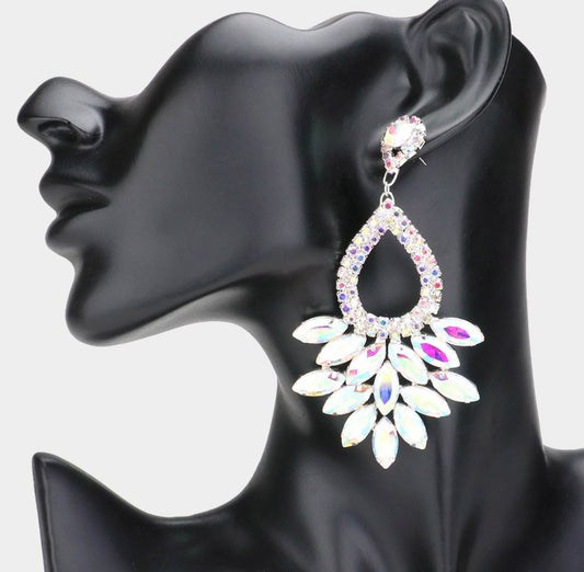 Marquise Crystal Cluster Rhinestone Dangle Earrings_Silver AB