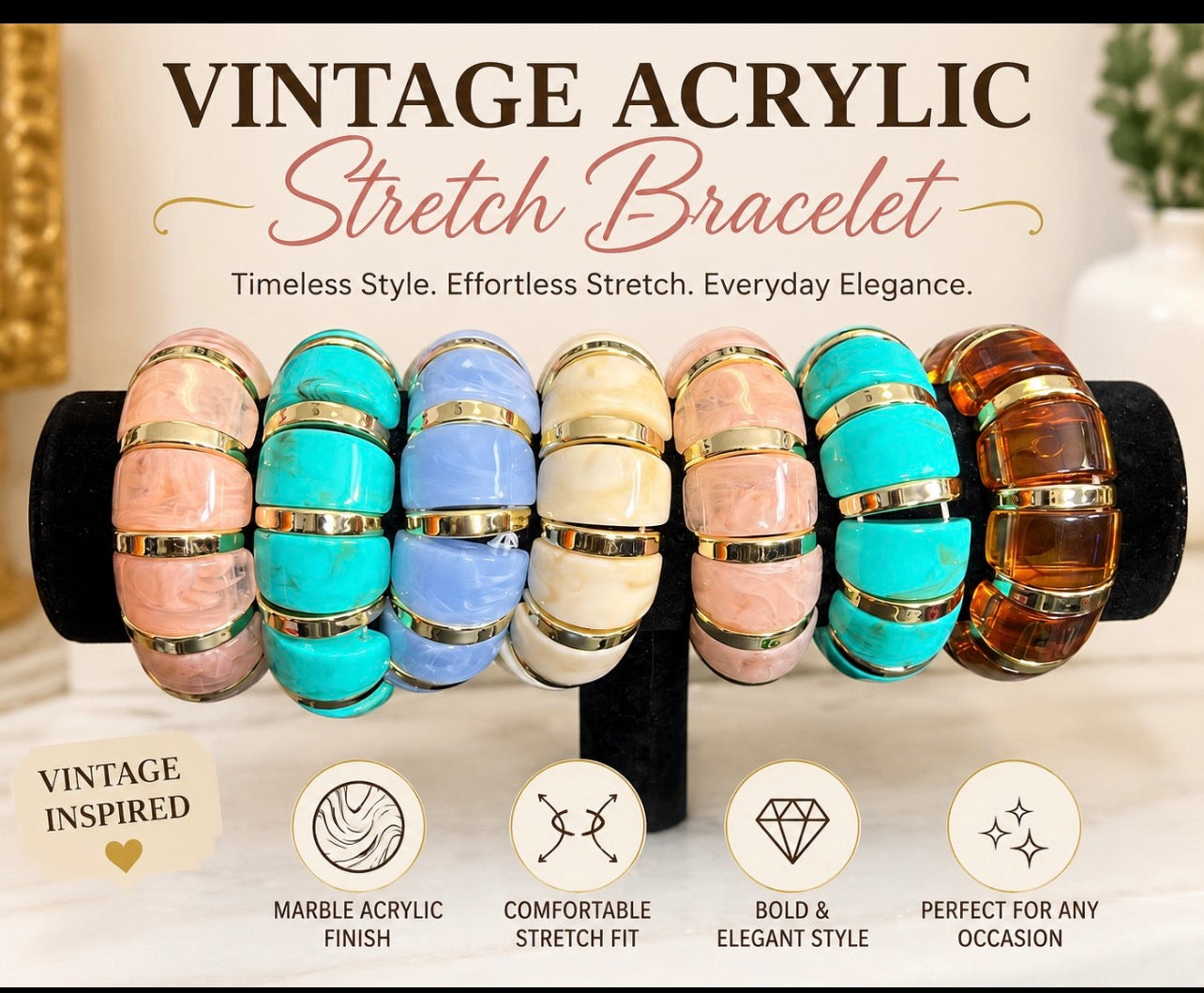 Vintage Acrylic Stretch Bracelet