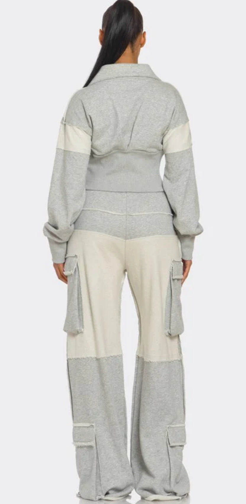 Privilege Asymmetrical Heather Grey Zip-Up Tracksuit CROP JACKET