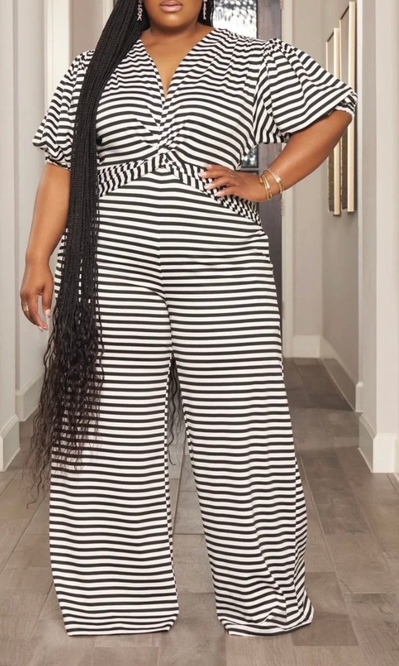 Black and White Stripped Jumpsuit