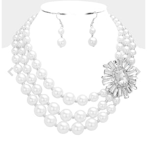 Multi Stone Multi Layered Pearl Necklace
