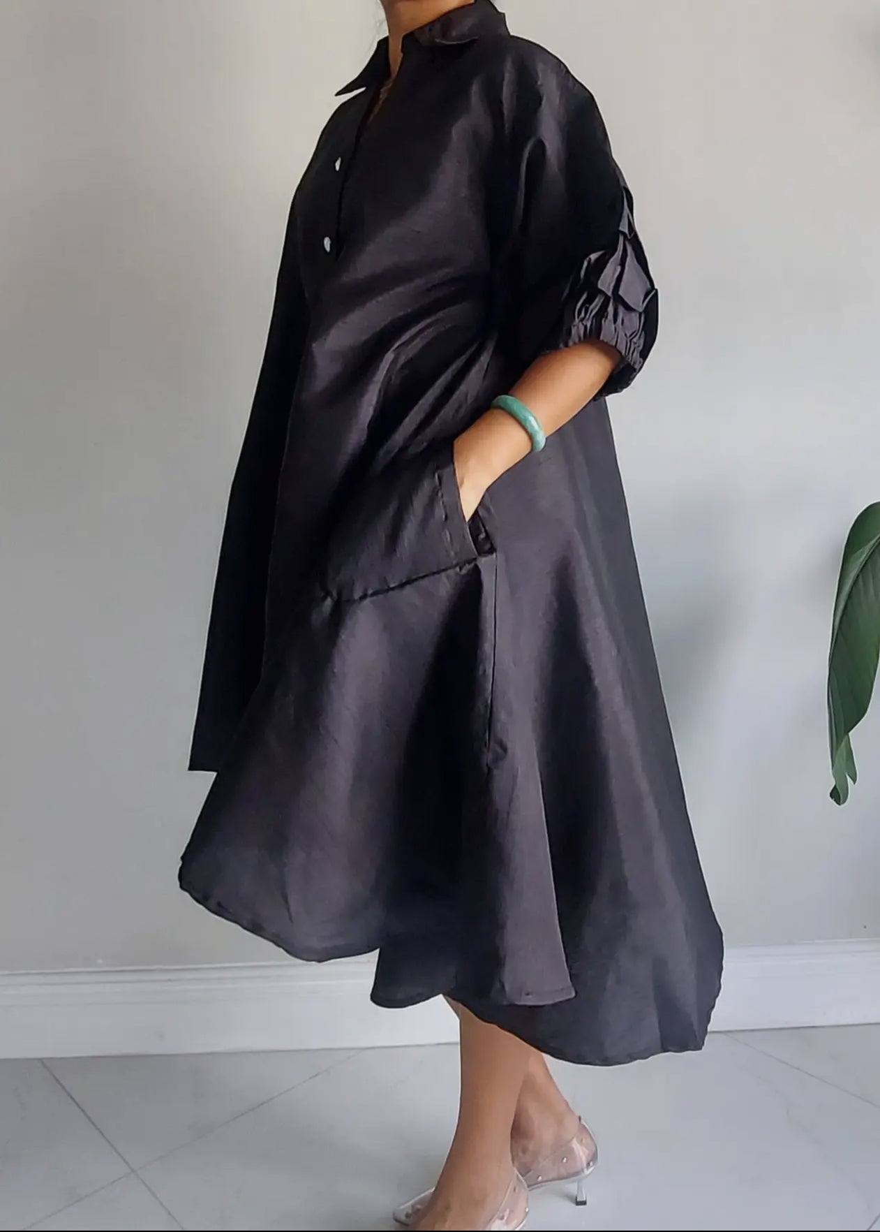 Fancy Swing Shirt Dress _Black