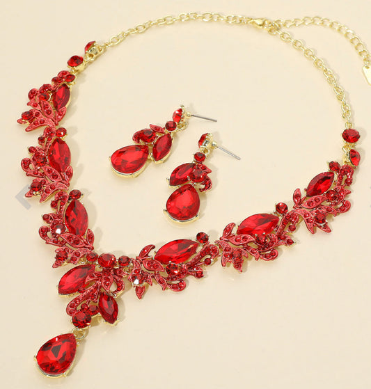 Teardrop Stone Cluster Pendant Marquise Rhinestone Embellished Necklace