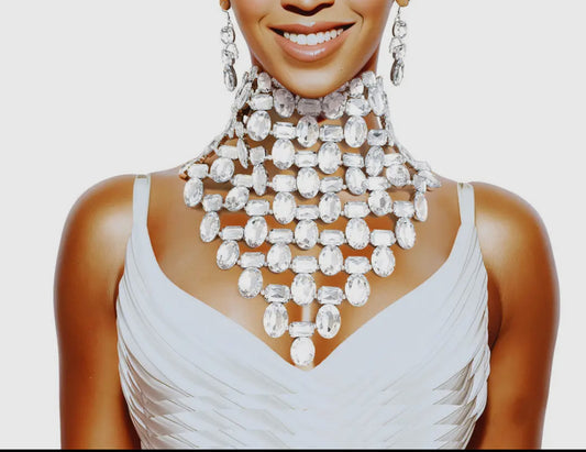 Opulent Jeweled Silver Pointed Bib Set