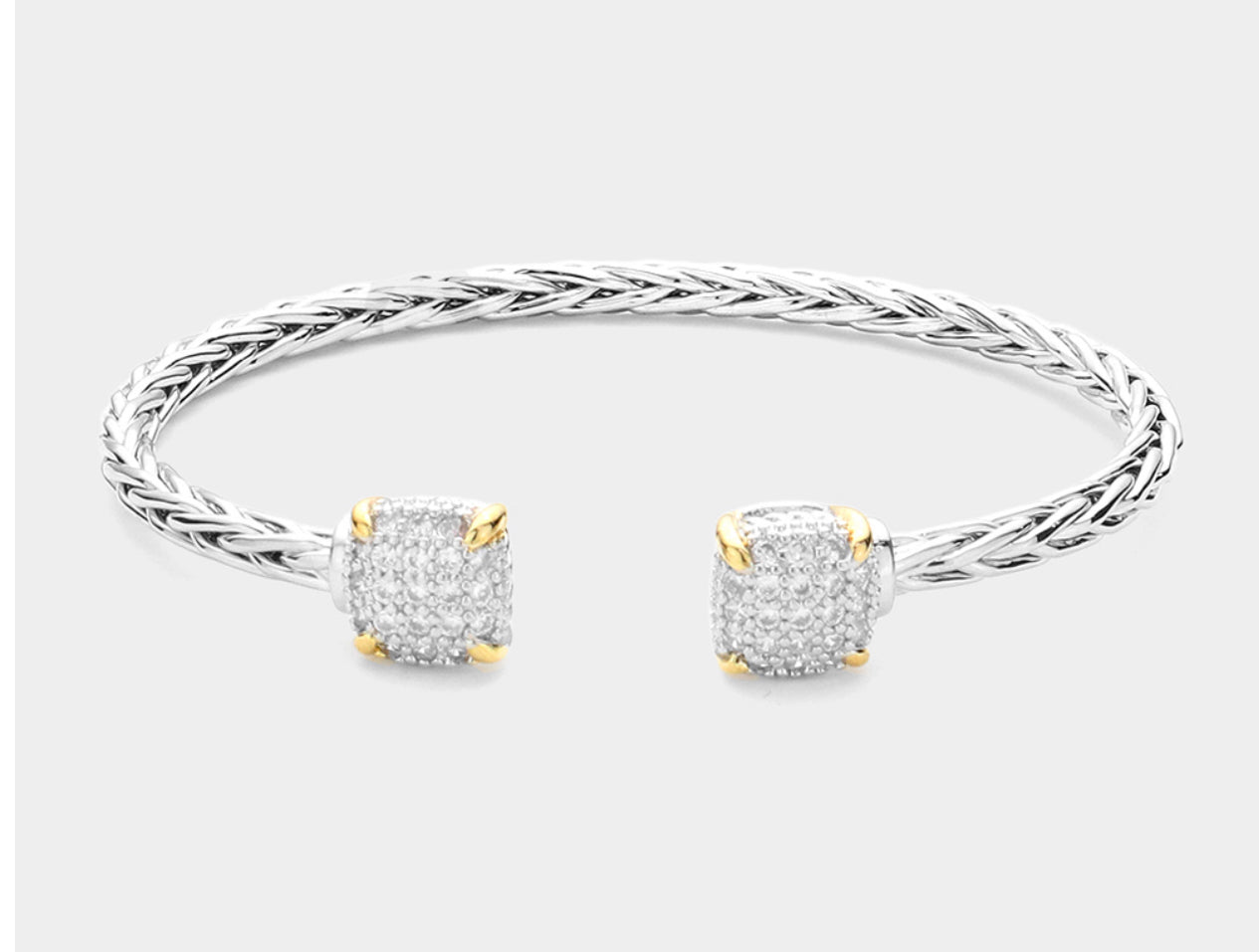 Square CZ Stone Cluster Tip Cuff Bracelet