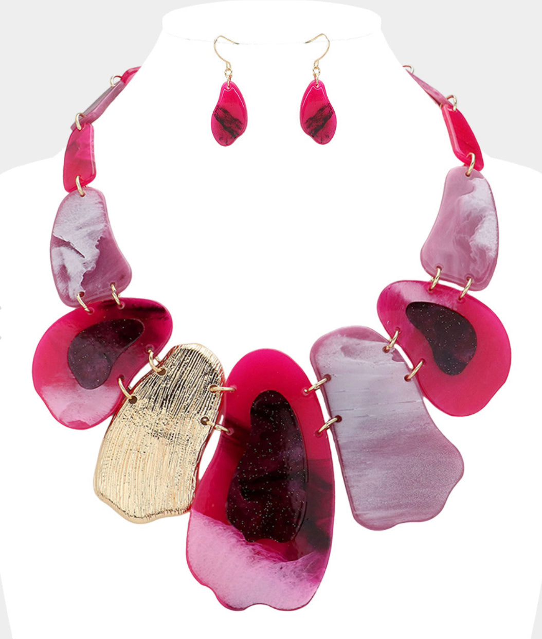 Fuchsia Pebble Link Bib Necklace