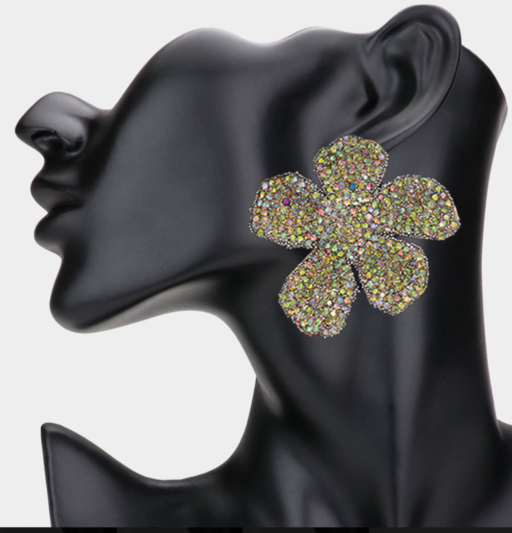Rhinestone Paved Flower Earrings