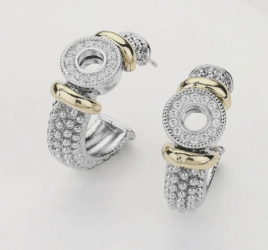 14K Gold Plated Two Tone CZ Stone Paved O Ring Earrings