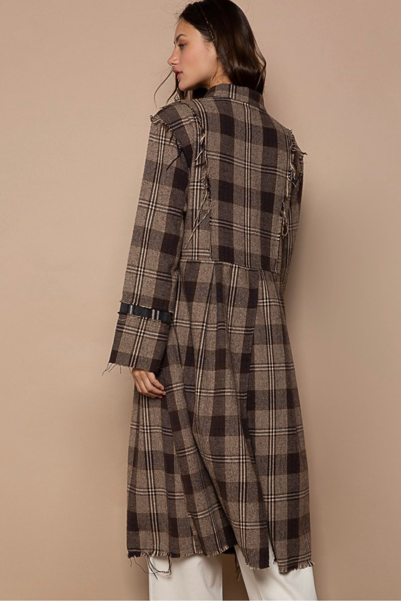 Brown Mocha Vintage Plaid Long Cardigan Jacket