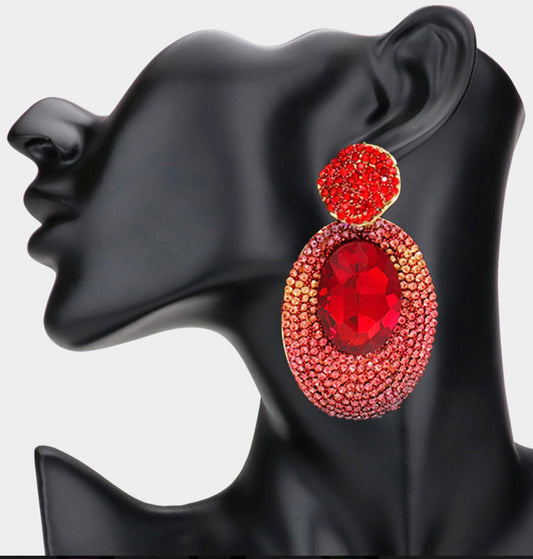 Oval Glass Stone Rhinestone Earrings