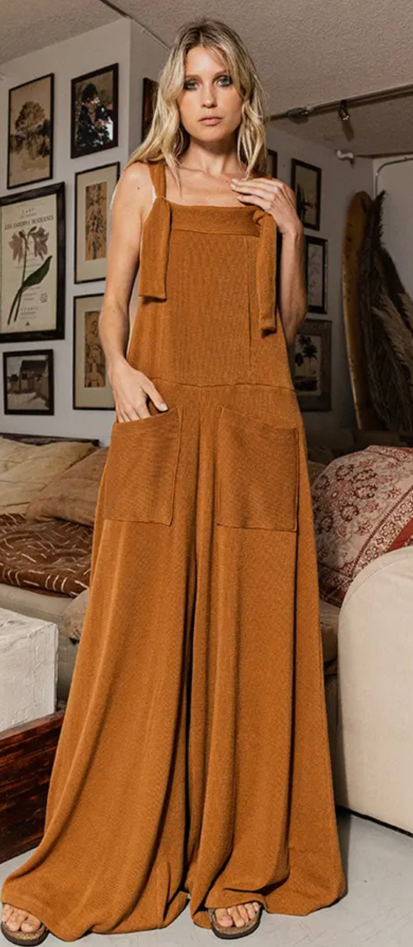 Maddie Ribbed Wide Jumpsuit_Camel