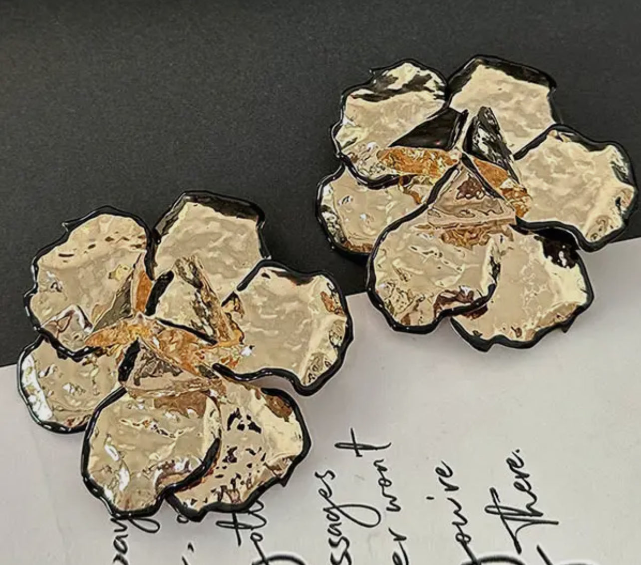 Rose Hammered Metal Flower Shaped Earrings