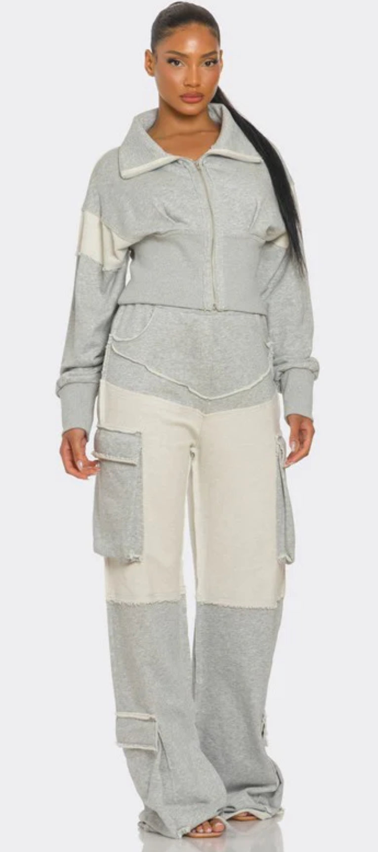 Privilege Asymmetrical Heather Grey Zip-Up Tracksuit CROP JACKET