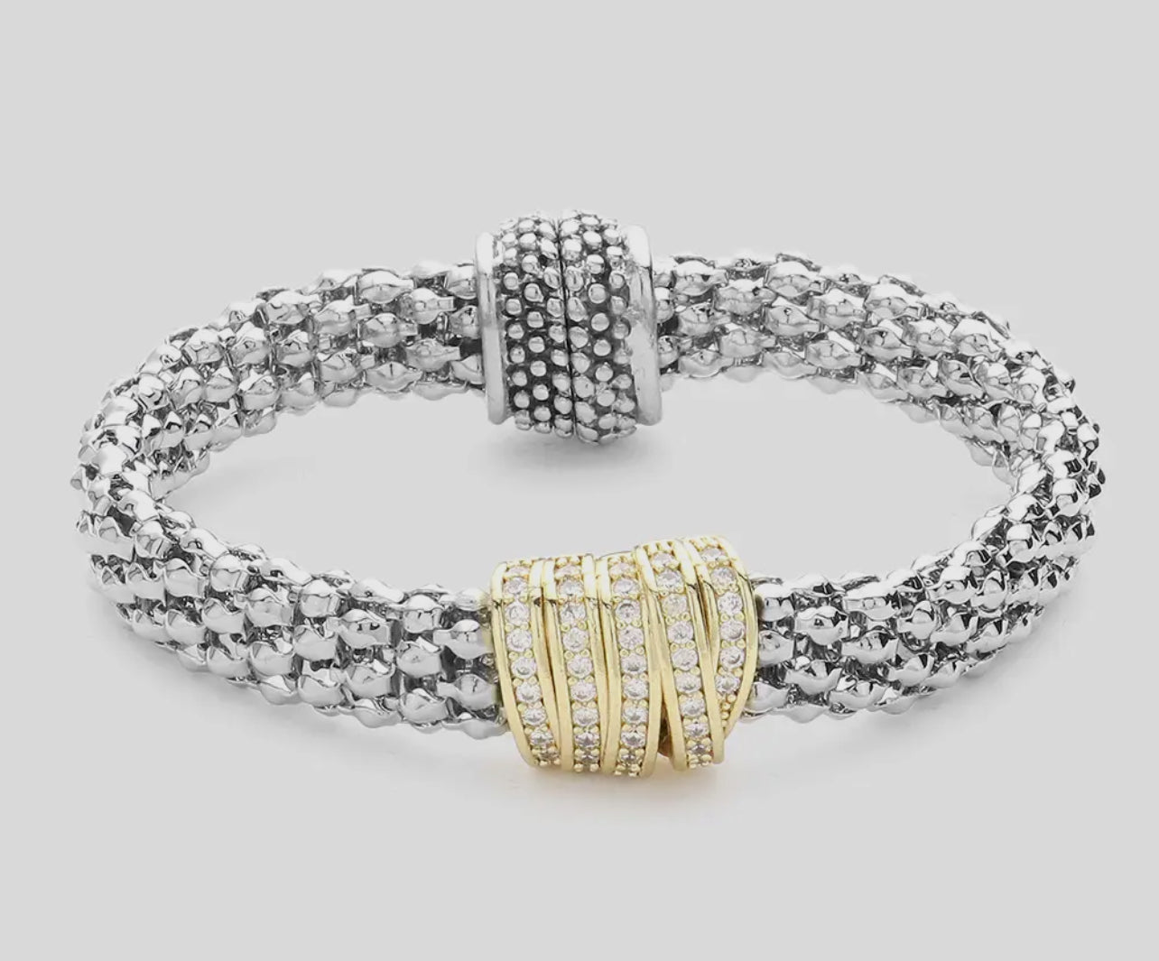 14K GOLD PLATED CZ STONE MESH MAGNETIC BRACELET