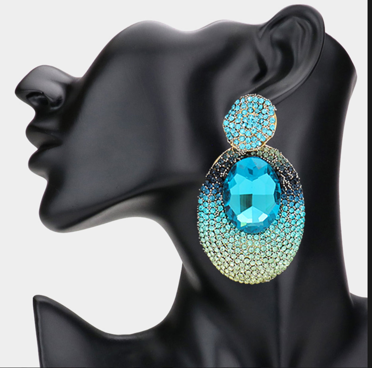 Oval Glass Stone Rhinestone Earrings