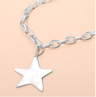Brushed Metal Star Pendant Necklace
