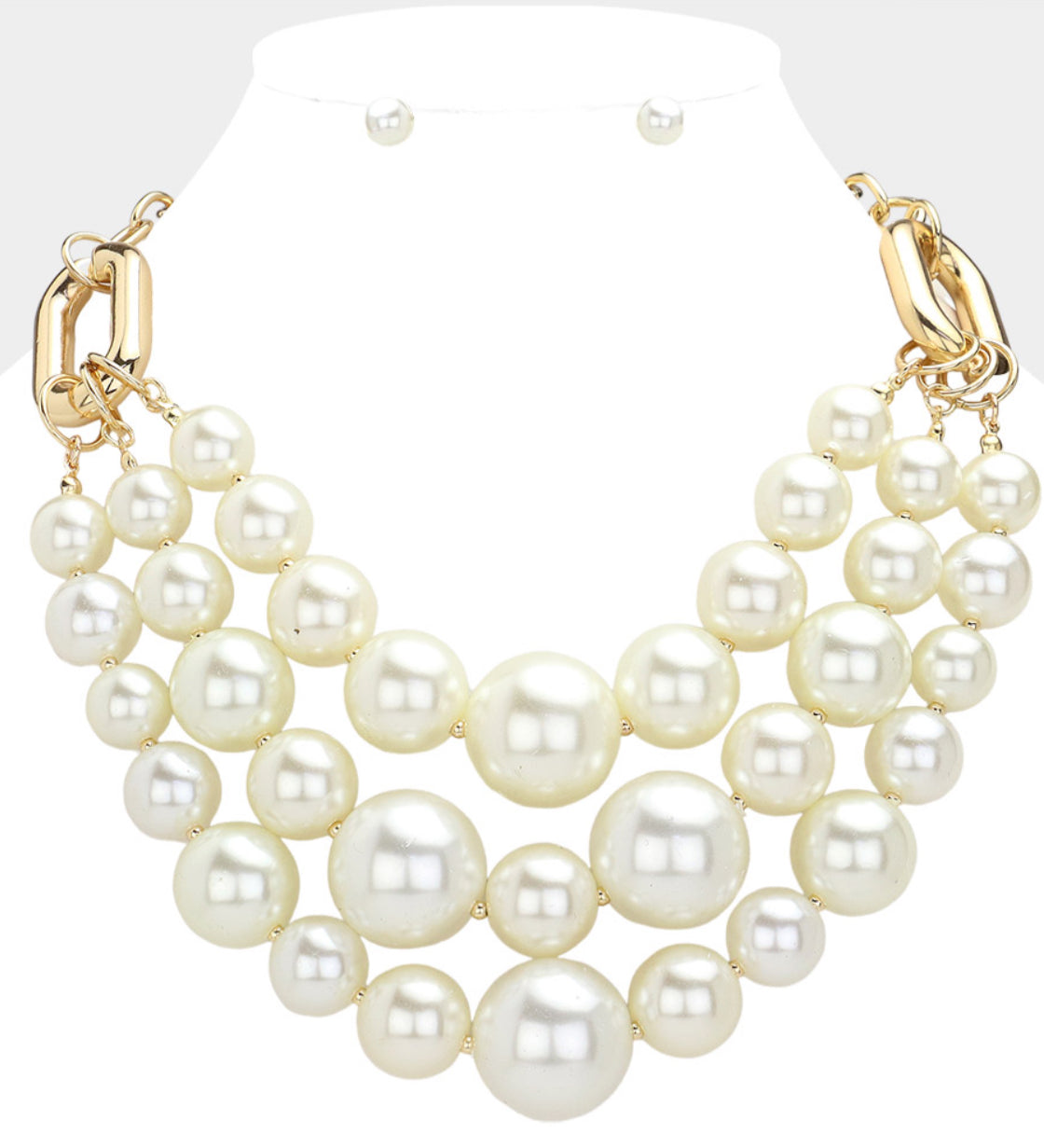 Triple Pearl Layered Statement Necklace