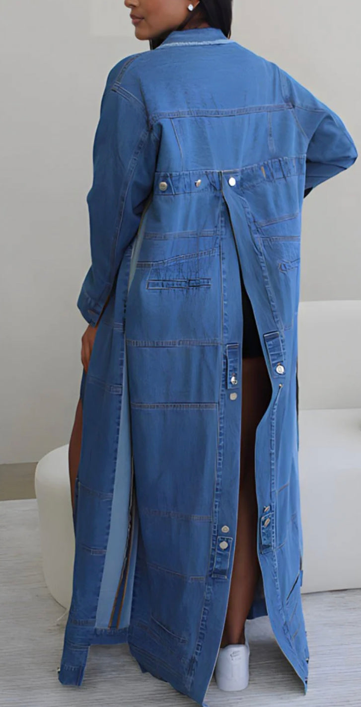 Slit Personality Denim Slit Maxi Jacket