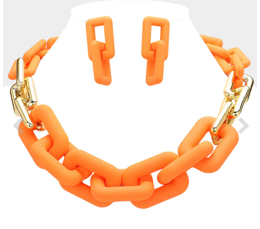 Orage Open Rectangle Link Necklace Set
