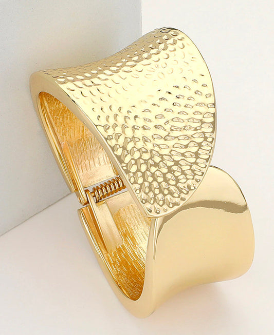 Gold Textured Metal Hinged Bangle Bracelet