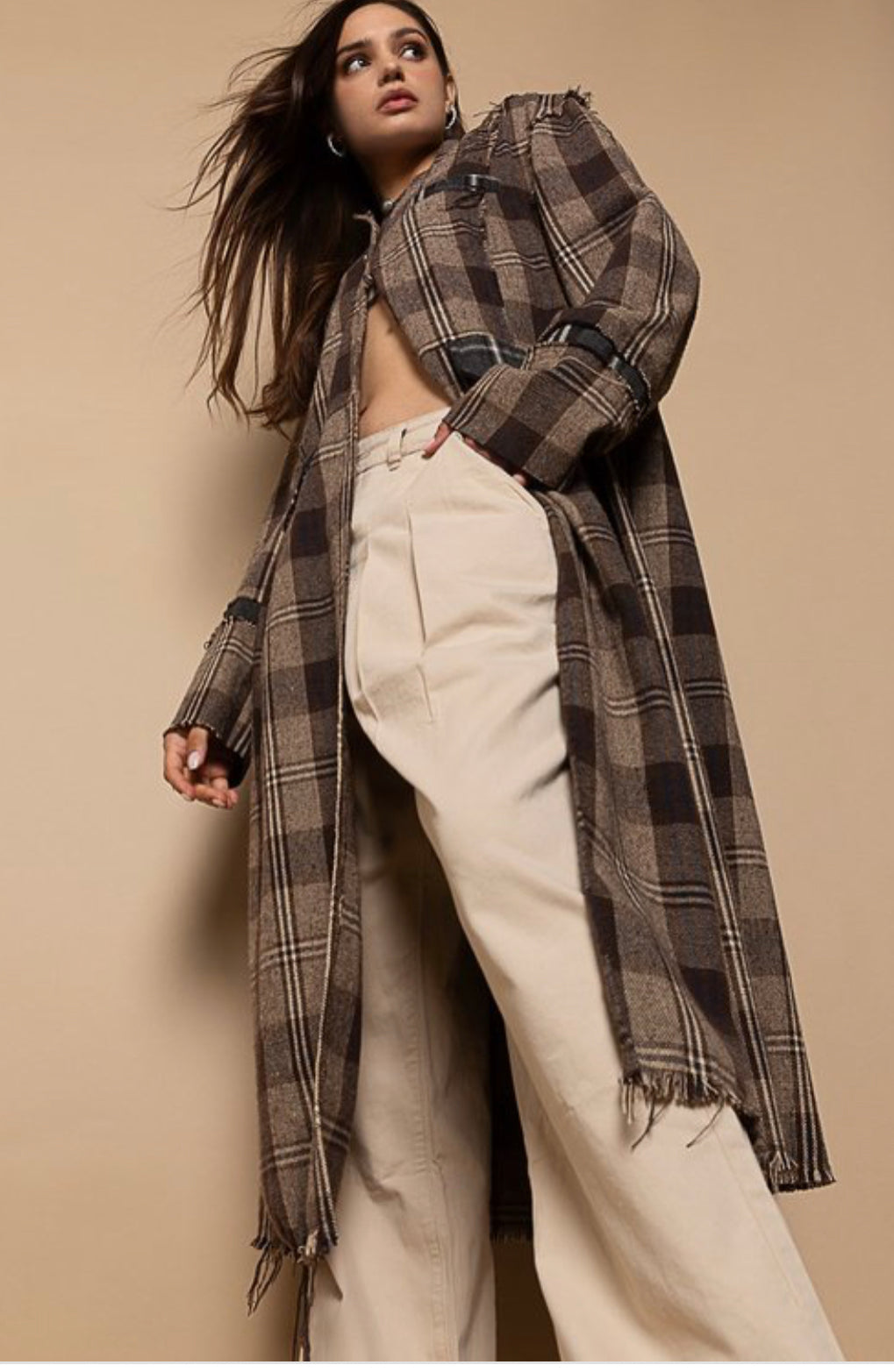 Brown Mocha Vintage Plaid Long Cardigan Jacket