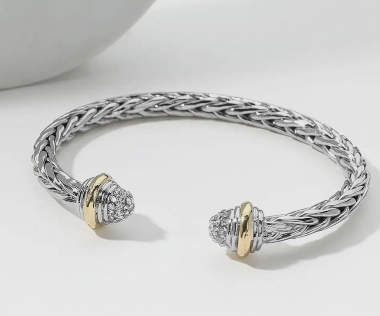 Stone Pave Tip Braided Cuff