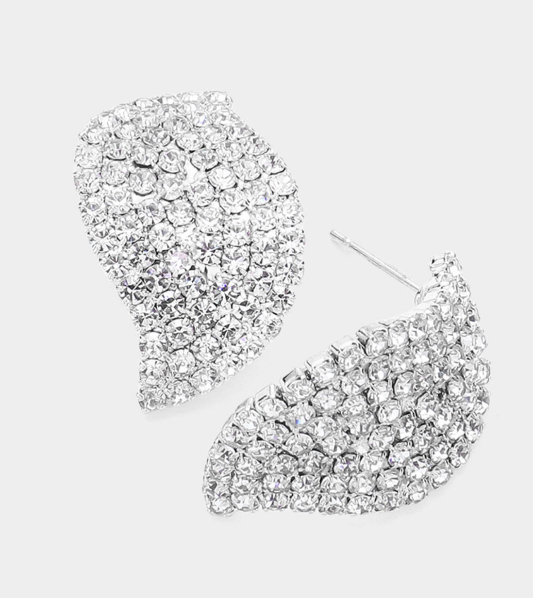 Silver Swirl Crystal Rhinestone Stud Earrings
