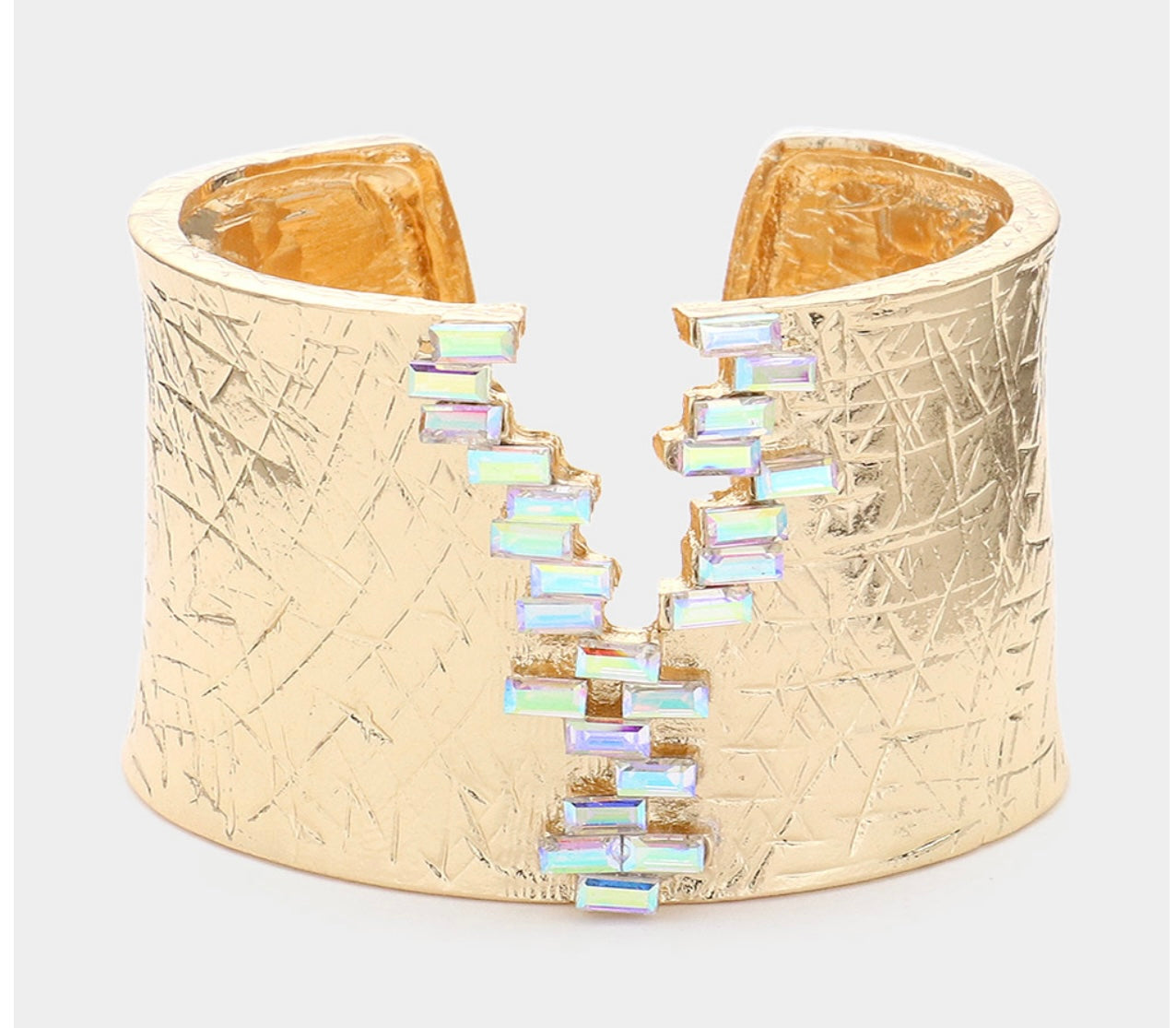 Gold Baguette Stone  Textured Cuff Bracelet