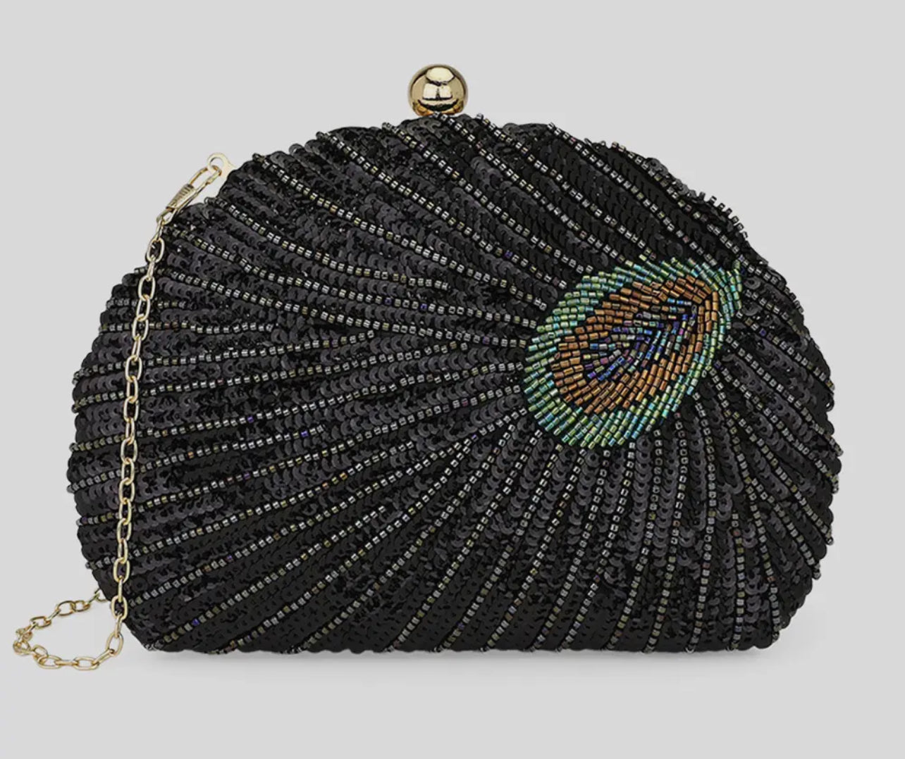 Peacock Feather Detail Sequin Clutch