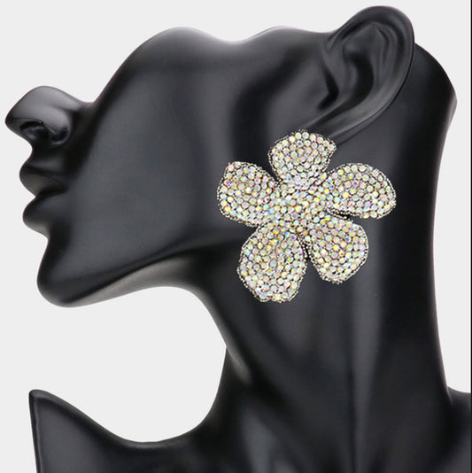 AB Rhinestone Paved Flower Earring