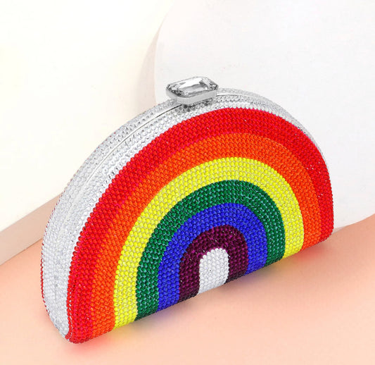 Crystal Rhinestone Rainbow Clutch Bag