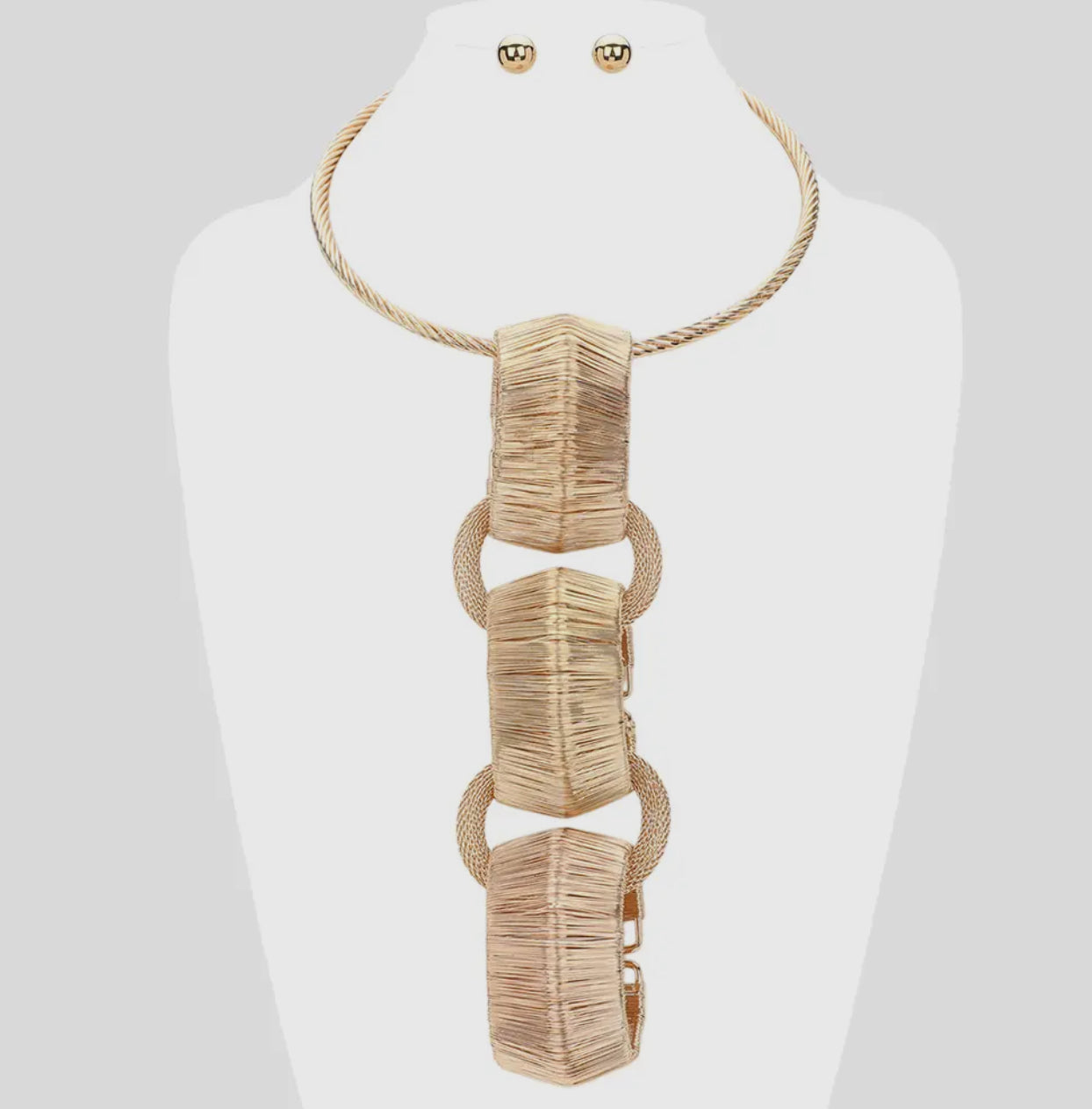 Bold Geometric Metal Wire Tube Link Necklace